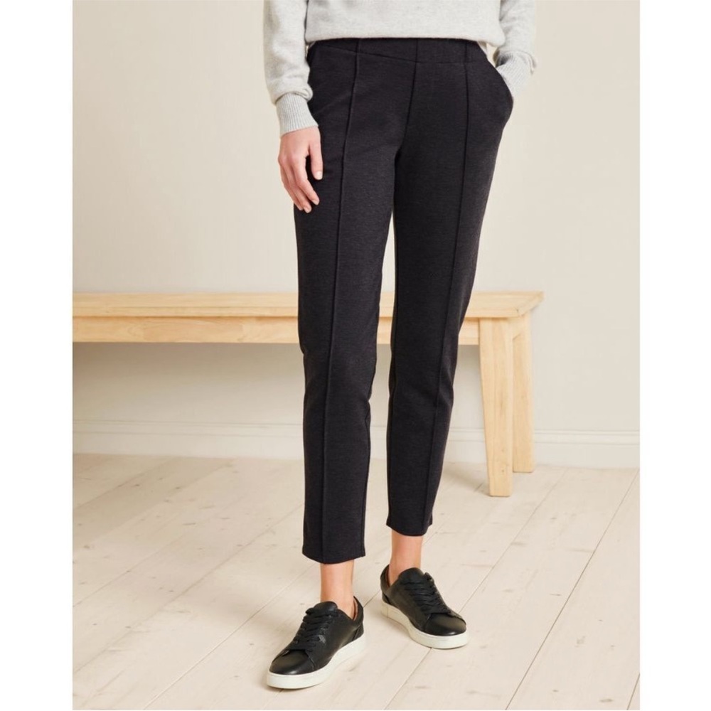 Garnet Hill Pants Comfort Trouser Dark Charcoal Grey Black Tencel Wool Blend L